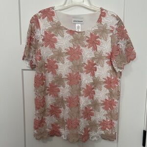 Alfred Dunner Women's Floral Lace Blouse - Coral and Beige